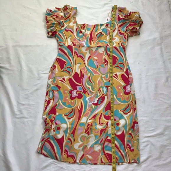 Emily Wonder Fun Elegant Puff sleeve Colorful Floral Women's Sheath Mini Dress L - Picture 6 of 9